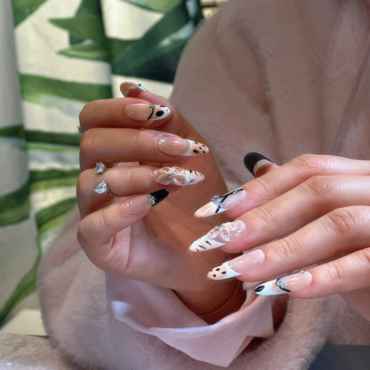 Close-up of the minimalist line art detail on the zen-themed nails.