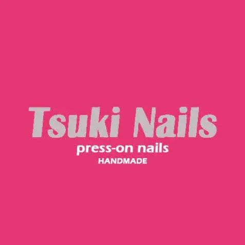 Tsuki Nails logo on pink background, press-on nails handmade branding image