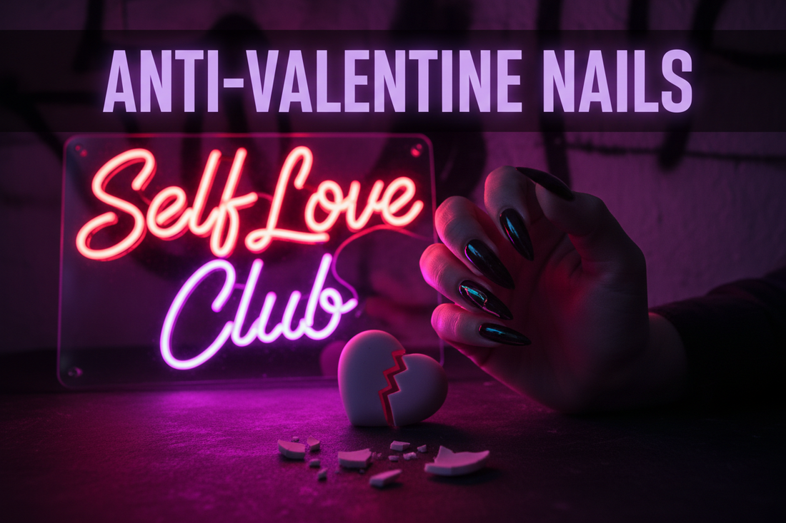 Anti valentines day nail ideas black hearts and gothic styles - TsukiNails