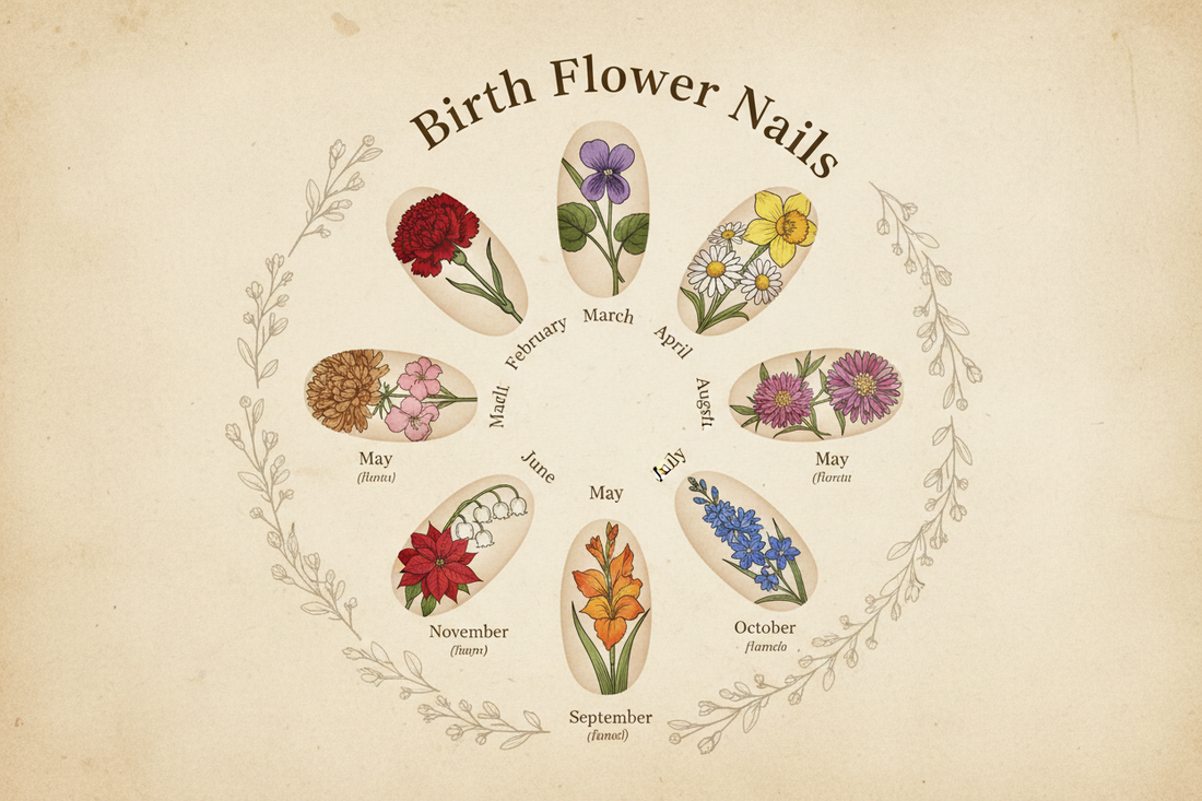 Birth flower nail art chart for every month guide - TsukiNails