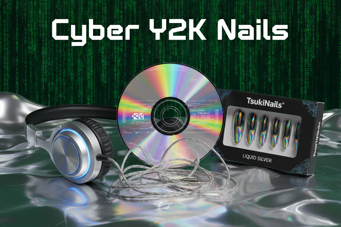 Cyber y2k nail trend guide silver chrome and stars - TsukiNails