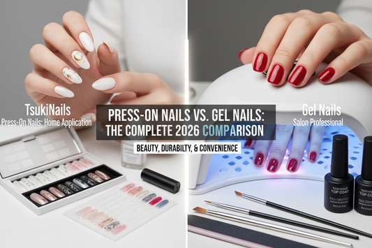 Press-on nails vs gel nails 2026 complete comparison - TsukiNails home application versus salon UV lamp results