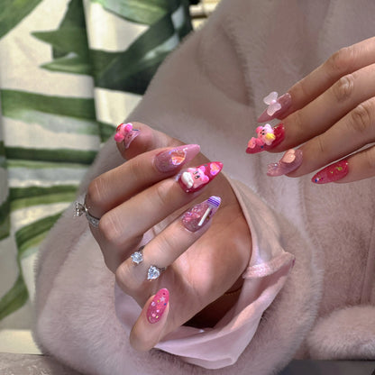 Candy-colored polka dot design on the whimsical press on nails.

