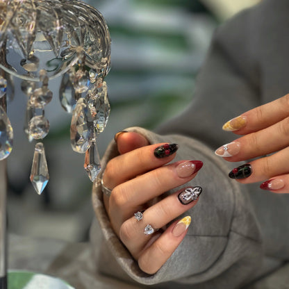 Rich mocha nude base color and matte/satin finish of the Berry Crown nails.

