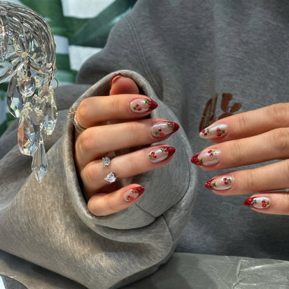 Luminous pearl-white base color detail on the Royal Cherry nails.


