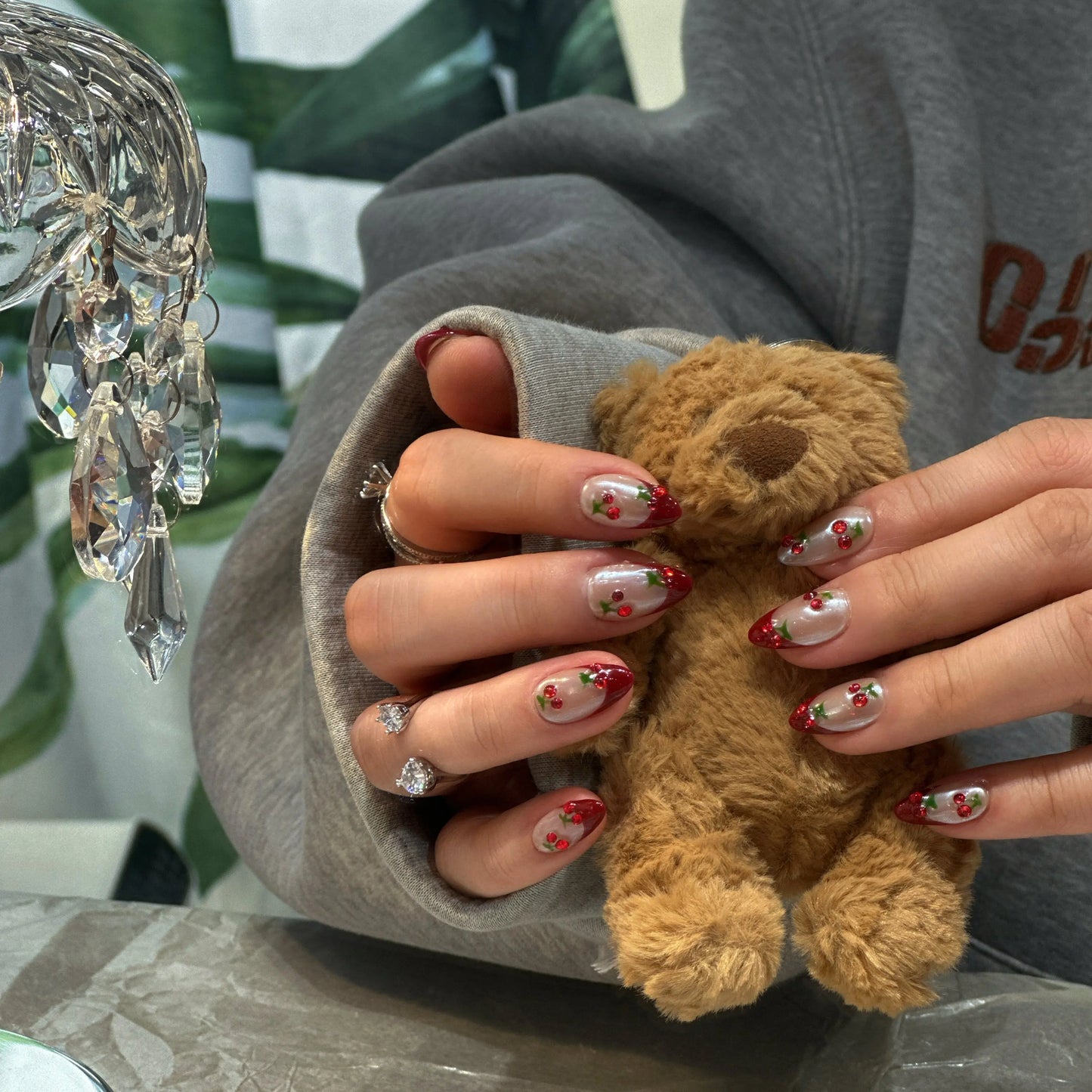 Regal and luxurious manicure with Royal Cherry velvet French tip nails.

