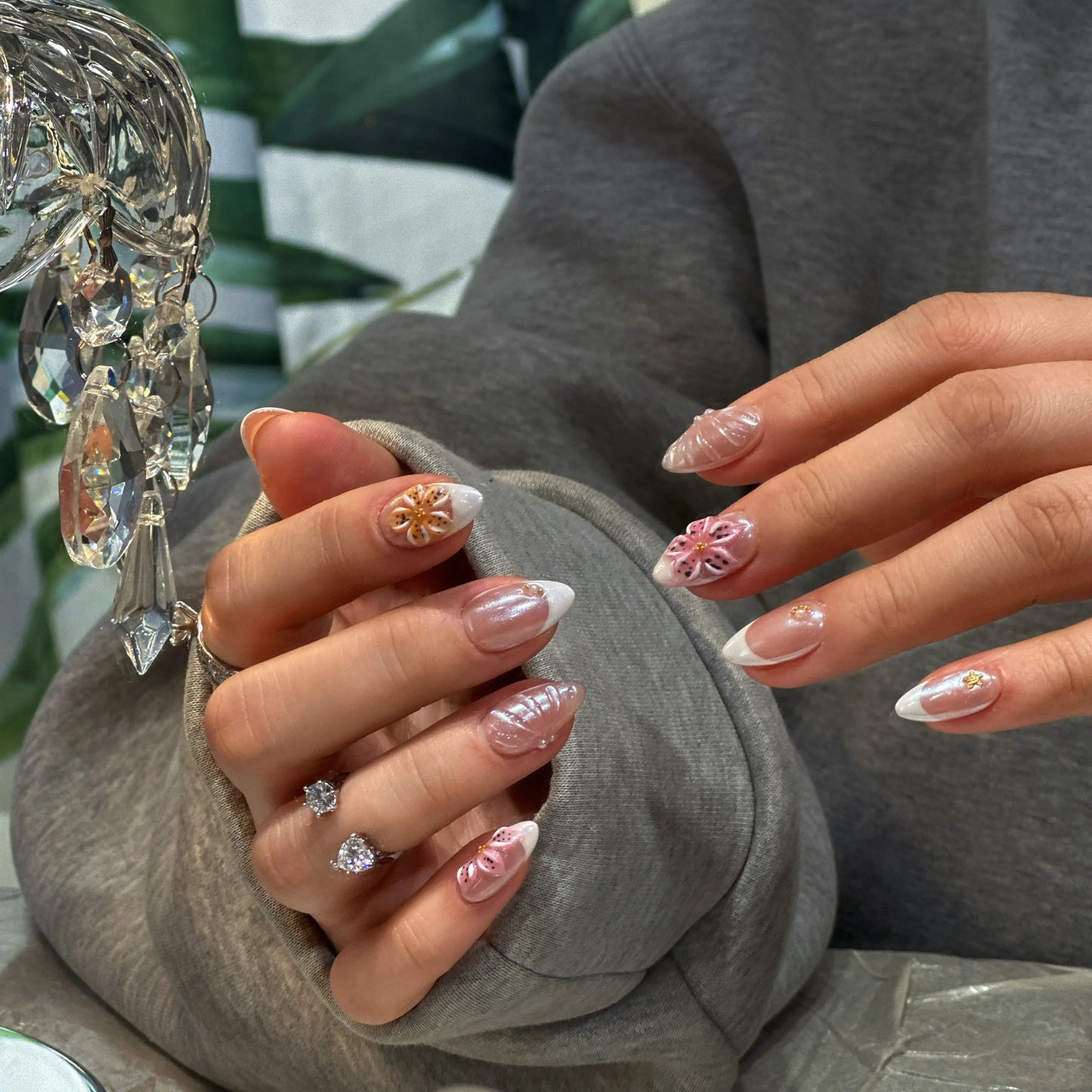 Sheer matte finish detail on the Petal Whisper French tip nails.

