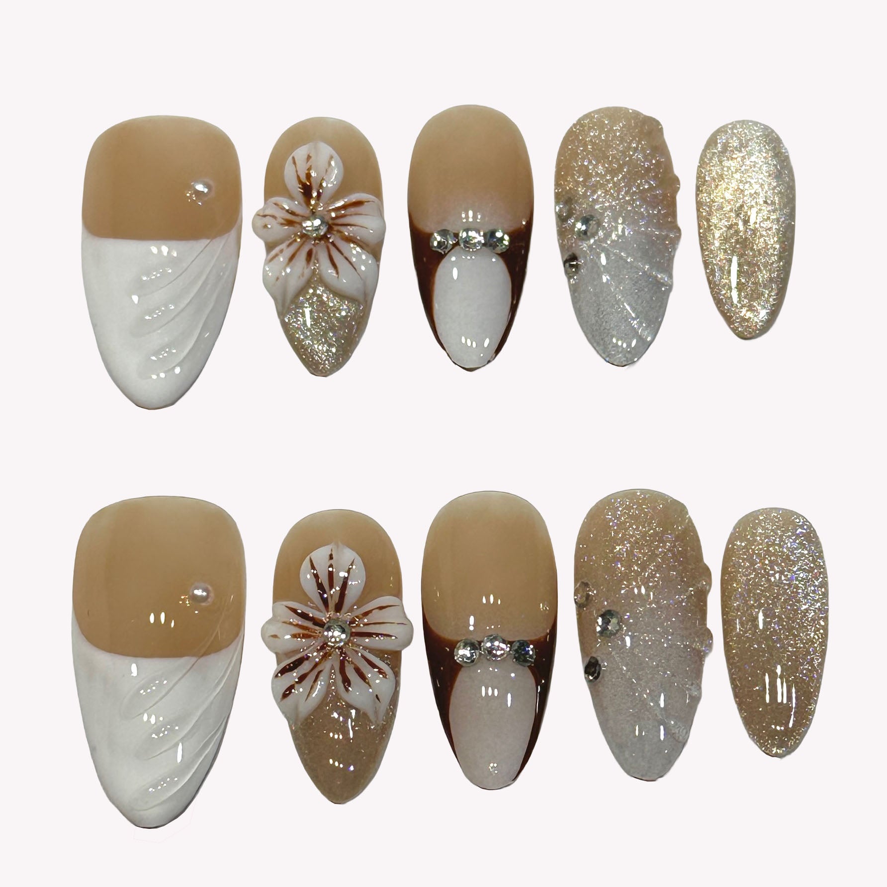 Cherry Bloom Press On Nails |Hand-Sculpted Cherry Blossoms–Tsuki Nails